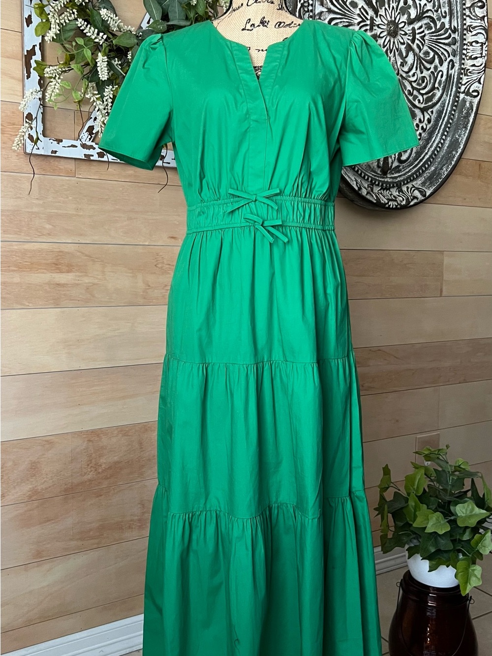 Jessica Howard Green Tiered Cotton Maxi Dress Size 6